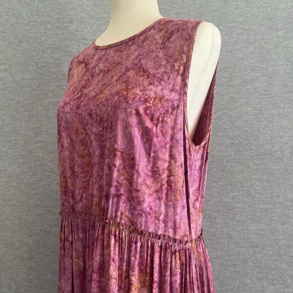 Go Fish Boho Ruffled Tiered Dress Size M Shapeless Prairie Cottage Hippie Batik - Picture 6 of 16